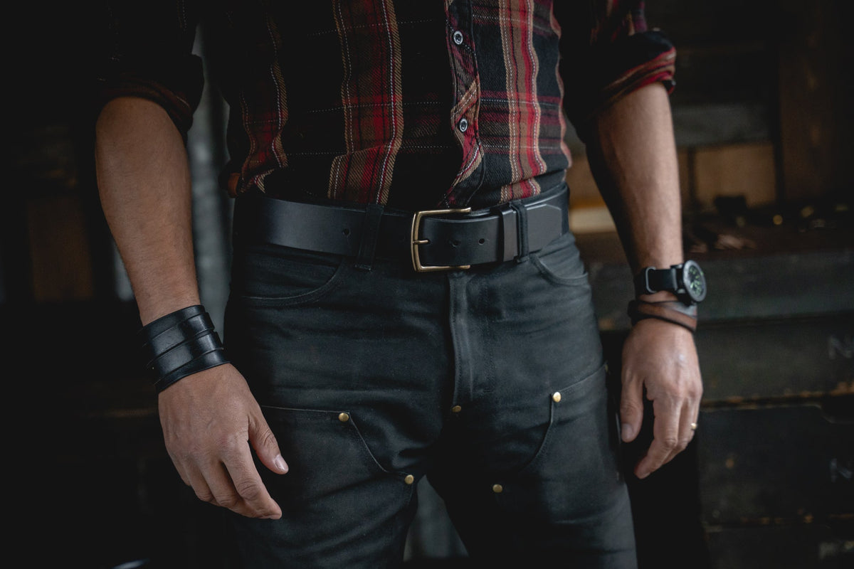 thick black full grain leather belt handnmade durable work belts