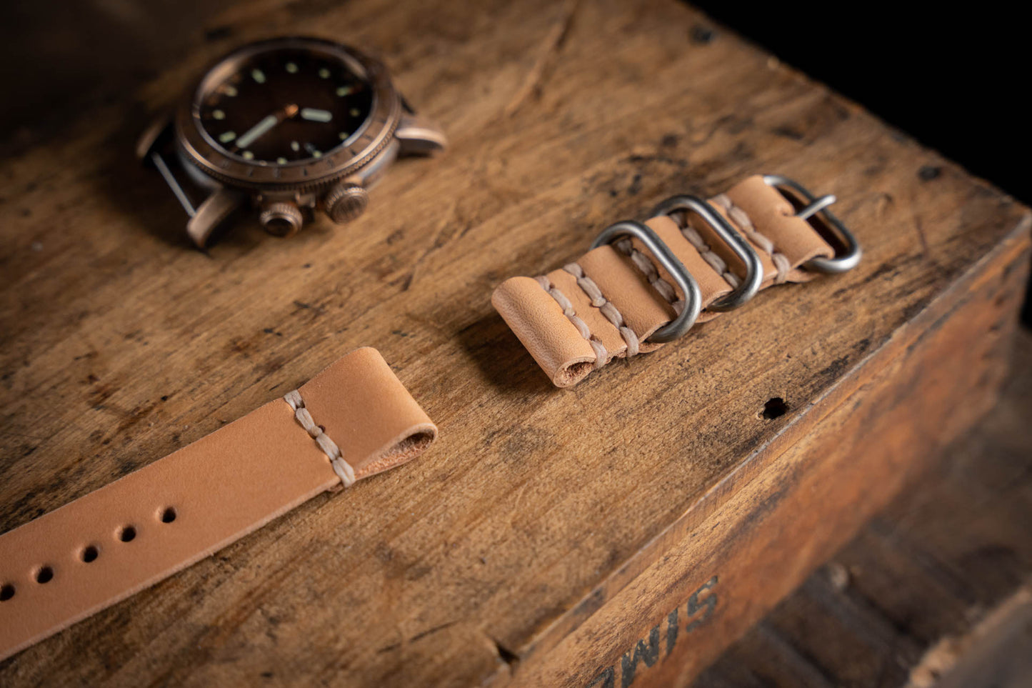 Handmade leather watch straps vegetable tanned durable rugged thick sturdy