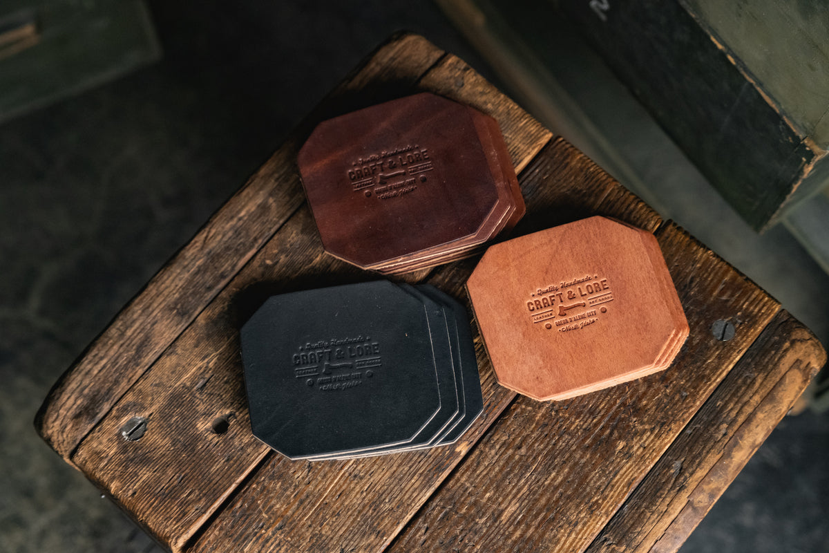 Leather Coaster Set, handmade heavy duty thick rustic coasters